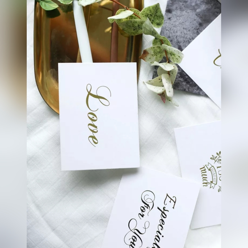 "LOVE" Set of 15 Note Cards * Gifts -Blank with Gold Foil Letters